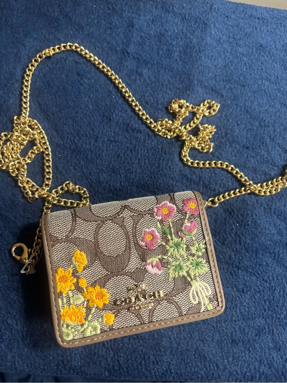 Coach Mini Wallet On A Chain In Signature Jacquard With Floral Embroidery CEF60